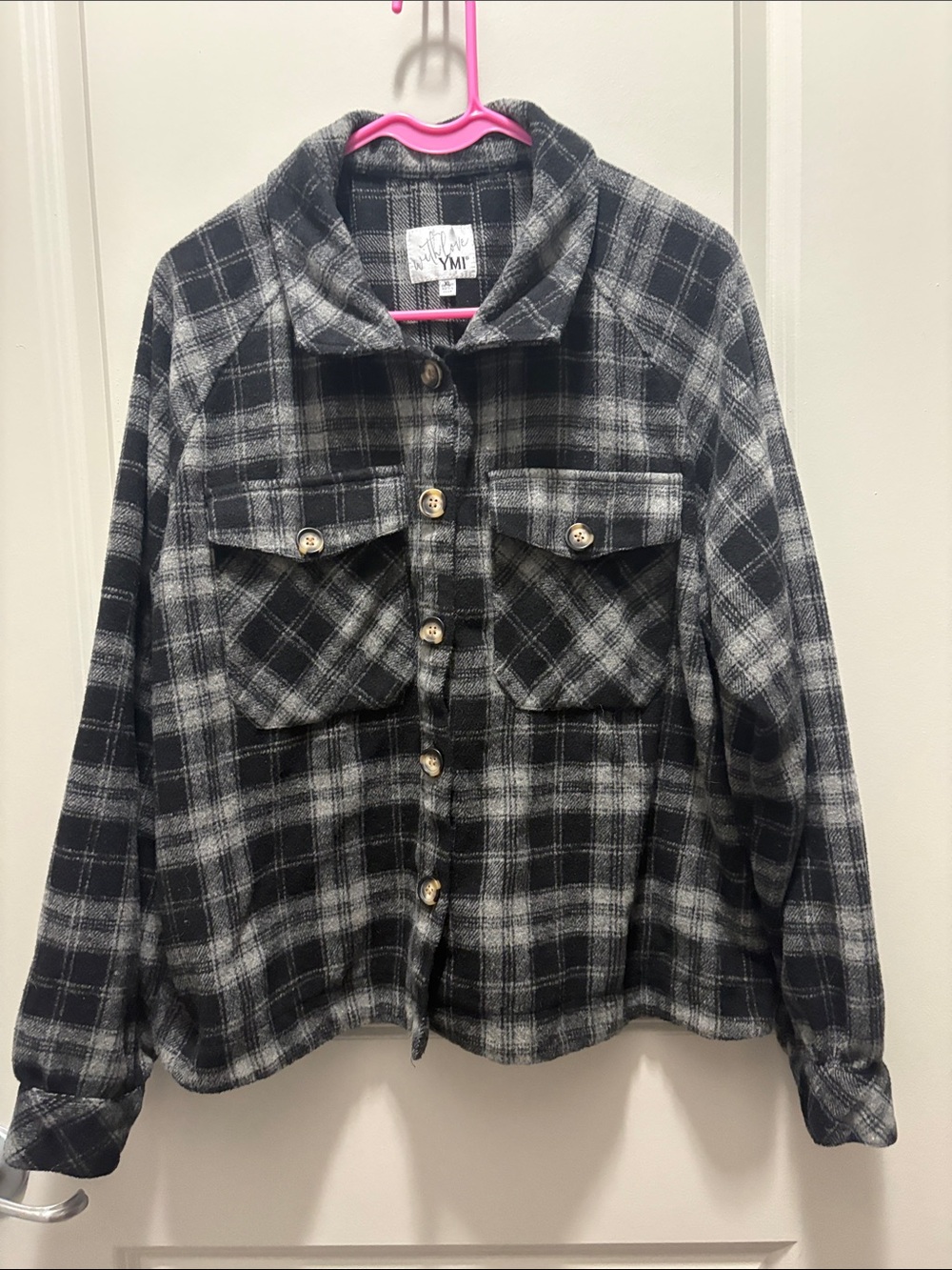 YMI Black & Gray Plaid Utility Shacket